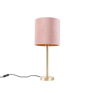 QAZQA, Romantische Tischleuchte Messing mit rosa Schirm 25 cm - Simplo