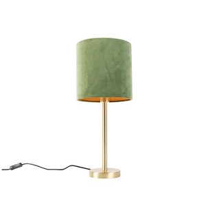 QAZQA, Botanische Tischleuchte Messing mit grünem Schirm 25 cm - Simplo, Botanische Tischleuchte Messing mit grünem Schirm 25 cm - Simplo