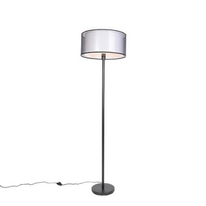 QAZQA, Design Stehleuchte schwarz mit schwarzem und weißem Schirm 47 cm - Simplo, Design Stehleuchte schwarz mit schwarzem und weißem Schirm 47 cm - Simplo