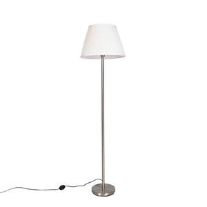 QAZQA, Moderne Stehlampe Stahl mit weißem Faltenschirm 45 cm - Simplo