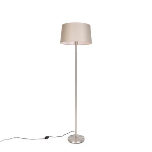 QAZQA, Moderne Stehlampe Stahl mit taupefarbenem Schirm 45 cm - Simplo