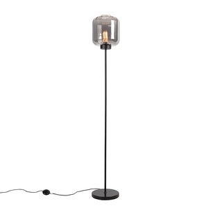 QAZQA, Design Stehleuchte schwarz mit Rauchglas - Qara, Design Stehleuchte schwarz mit Rauchglas - Qara
