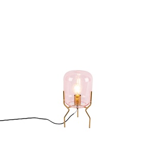 QAZQA, Art Deco Tischlampe Messing rosa Glas - Glückseligkeit, Art Deco Tischlampe Messing rosa Glas - Glückseligkeit