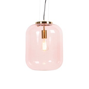 QAZQA, Art Deco Hängelampe Messing mit rosa Glas - Glückseligkeit, Art Deco Hängelampe Messing mit rosa Glas - Glückseligkeit