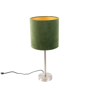 QAZQA, Tischlampe Stahl mit grünem Schirm 25 cm - Simplo, Tischlampe Stahl mit grünem Schirm 25 cm - Simplo