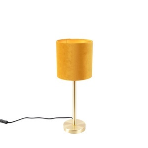 QAZQA, Messing Tischlampe mit gelbem Schirm 20 cm - Simplo, Messing Tischlampe mit gelbem Schirm 20 cm - Simplo
