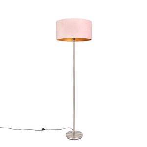 QAZQA, Stehlampe Stahl mit rosa Schirm 50 cm - Simplo, Stehlampe Stahl mit rosa Schirm 50 cm - Simplo