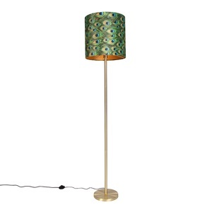 QAZQA, Messing Stehlampe mit Pfauenschirm 40 cm - Simplo, Messing Stehlampe mit Pfauenschirm 40 cm - Simplo