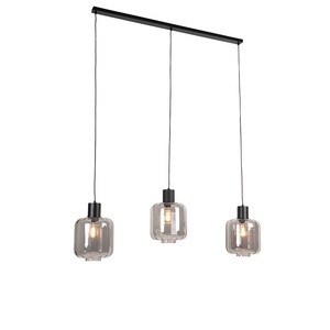 QAZQA, Design Hängelampe schwarz mit Rauchglas 3-Licht 161,5 cm - Qara, Design Hängelampe schwarz mit Rauchglas 3-Licht 161,5 cm - Qara