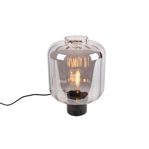 QAZQA, Design Tischlampe schwarz mit Rauchglas - Qara, Design Tischlampe schwarz mit Rauchglas - Qara
