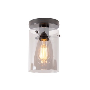 QAZQA, Design Deckenleuchte schwarz mit Rauchglas - Kuppel