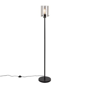 QAZQA, Design Stehleuchte schwarz mit Rauchglas - Kuppel, Design Stehleuchte schwarz mit Rauchglas - Kuppel