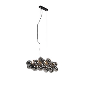 QAZQA, Design Hängelampe schwarz mit Rauchglas 8 Lampen - Uvas, Design Hängelampe schwarz mit Rauchglas 8 Lampen - Uvas