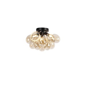 QAZQA, Design Deckenleuchte schwarz mit Braunglas 3-Licht - Uvas