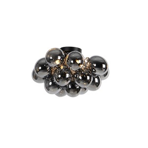 QAZQA, Design Deckenleuchte schwarz mit Rauchglas 4 Lampen - Uvas, Design Deckenleuchte schwarz mit Rauchglas 4 Lampen - Uvas