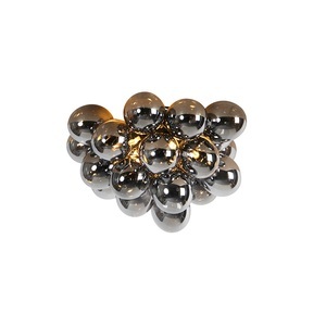 QAZQA, Design Deckenleuchte schwarz mit Rauchglas 6 Lampen - Uvas, Design Deckenleuchte schwarz mit Rauchglas 6 Lampen - Uvas