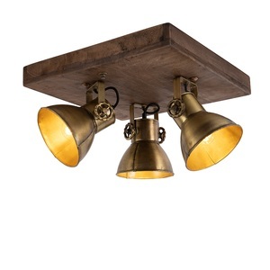 QAZQA, Deckenleuchte Bronze mit Holz 3-Lichter - Mangos