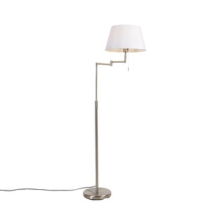 QAZQA, Stehlampe aus Stahl mit weißem Schirm und verstellbarem Arm - Ladas Deluxe, Stehlampe aus Stahl mit weißem Schirm und verstellbarem Arm - Ladas Deluxe