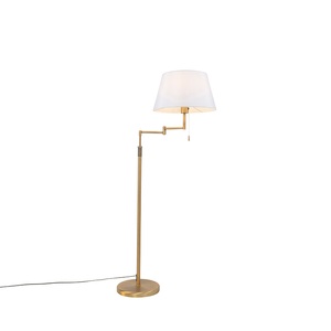 QAZQA, Stehlampe Bronze mit weißem Schirm und verstellbarem Arm - Ladas, Stehlampe Bronze mit weißem Schirm und verstellbarem Arm - Ladas Deluxe