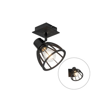 QAZQA, Industrielle Wandleuchte schwarz - Fotu, Industrielle Wandlampe schwarz - Fotu