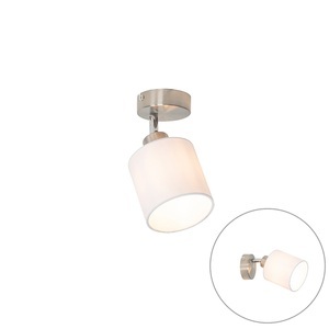 QAZQA, Moderne Wandleuchte Stahl mit weißem Schirm verstellbar - Hetta, Moderne Wandleuchte Stahl mit weißem Schirm verstellbar - Hetta