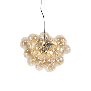 QAZQA, Art Deco Hängelampe schwarz mit Glas 8-Licht - Uvas, Art Deco Hängelampe schwarz mit Glas 8-Licht - Uvas