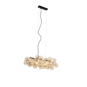 QAZQA, Design Hängelampe schwarz mit Braunglas 8 Lampen - Uvas, Design Hängelampe schwarz mit Braunglas 8 Lampen - Uvas