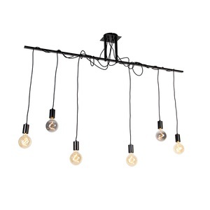 QAZQA, Hängelampe schwarz 6-Lichter mit 80 cm Kabeln - Facile, Hängelampe schwarz 6-Lichter mit 80 cm Kabeln - Facile