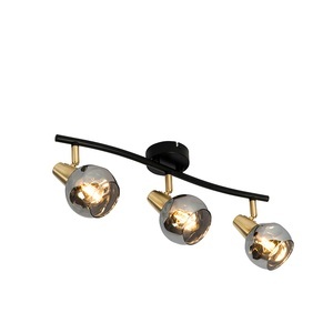 QAZQA, Deckenleuchte Gold 56 cm mit Rauchglas 3-Licht - Vidro, Deckenleuchte Gold 56 cm mit Rauchglas 3-Licht - Vidro