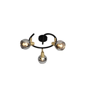 QAZQA, Deckenleuchte schwarz 44,5 cm mit Rauchglas 3-flammig - Vidro, Deckenleuchte schwarz 44,5 cm mit Rauchglas 3-flammig - Vidro