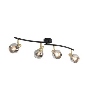 QAZQA, Art Deco Deckenleuchte Gold mit Rauchglas 4-Licht - Vidro