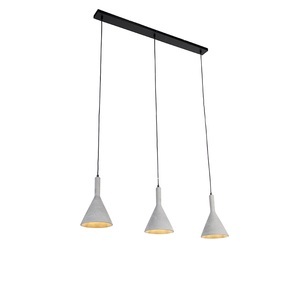 QAZQA, Industrielle Hängelampe grau mit schwarzem 3-Licht - Steypa, Industrielle Hängelampe grau mit schwarzem 3-Licht - Steypa