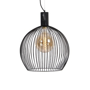 QAZQA, Design runde Hängelampe schwarz 50 cm - Wire Dos, Design runde Hängelampe schwarz 50 cm - Wire Dos