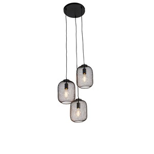 QAZQA, Industrielle Hängelampe schwarz 45 cm 3-Licht - Bliss Mesh