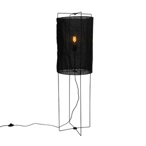 QAZQA, Design Stehlampe Stahl mit schwarzem Leinenschirm - Reichhaltig