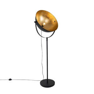 QAZQA, Industrie Stehlampe schwarz 50 cm mit Gold verstellbar - Magnax, Industrie Stehlampe schwarz 50 cm mit Gold verstellbar - Magnax