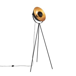 QAZQA, Stehlampe schwarz mit goldenem 42 cm verstellbarem Stativ - Magnax, Stehlampe schwarz mit goldenem 42 cm verstellbarem Stativ - Magnax