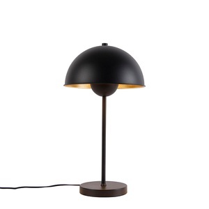 QAZQA, Retro Tischlampe schwarz mit Gold - Magnax, Retro Tischlampe schwarz mit Gold - Magnax