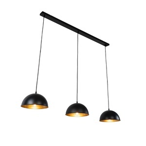 QAZQA, Industrielle Hängelampe schwarz mit goldenen 3-Lichtern - Magnax