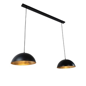 QAZQA, Industrielle Hängelampe schwarz mit goldenen 2 Lichtern - Magnax, Industrielle Hängelampe schwarz mit goldenen 2 Lichtern - Magnax