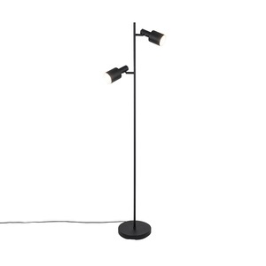 QAZQA, Moderne Stehlampe schwarz mit goldenen 2 Lichtern - Lynn, Moderne Stehlampe schwarz mit goldenen 2 Lichtern - Lynn