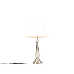 QAZQA, Klassische Tischlampe Stahl mit cremefarbenem Schirm - Taula, Klassische Tischlampe Stahl mit cremefarbenem Schirm - Taula