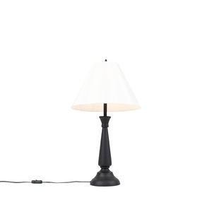 QAZQA, Klassische Tischlampe schwarz mit cremefarbenem Schirm - Taula, Klassische Tischlampe schwarz mit cremefarbenem Schirm - Taula