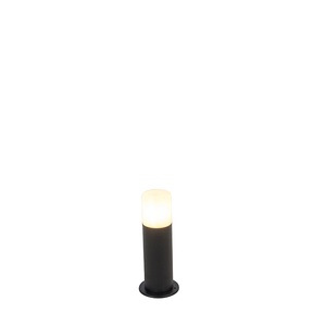 QAZQA, Stehende Außenlampe schwarz mit Opalschirm weiß 30 cm IP44 - Odense, Stehende Außenlampe schwarz mit Opalschirm weiß 30 cm IP44 - Odense