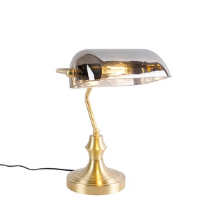 QAZQA, Klassische Notarlampe Gold mit geräuchertem Spiegelglas - Banker, Klassische Notarlampe Gold mit geräuchertem Spiegelglas - Banker