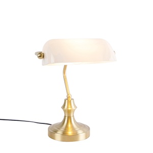 QAZQA, Klassische Notarlampe Gold mit Opalglas - Banker