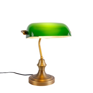 QAZQA, Klassische Notarlampe Bronze mit Grün - Banker, Klassische Notarlampe Bronze mit Grün - Banker
