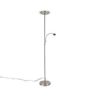 QAZQA, Moderne vloerlamp staal incl. LED met leesarm - Chala, Moderne vloerlamp staal incl. LED met leesarm - Chala