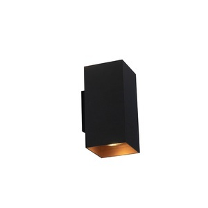 QAZQA, Design Wandleuchte schwarz mit goldenem Quadrat - Sab, Design Wandleuchte schwarz mit goldenem Quadrat - Sab