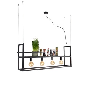 QAZQA, Industrielle Hängelampe schwarz mit Gestell Großes 4-Licht - Käfiggestell, Industrielle Hängelampe schwarz mit Gestell groß 4-flammig - Cage Rack